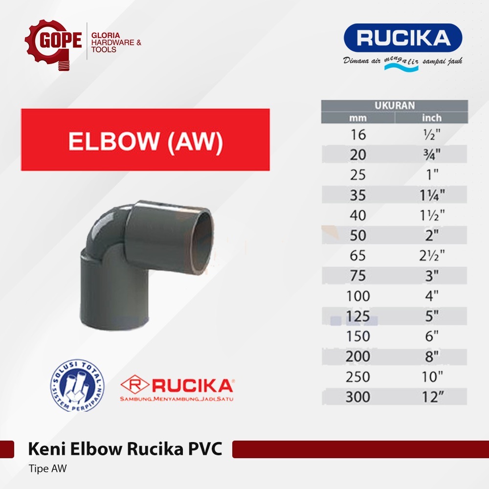 Keni Elbow Sambungan Pipa Paralon PVC Rucika AW