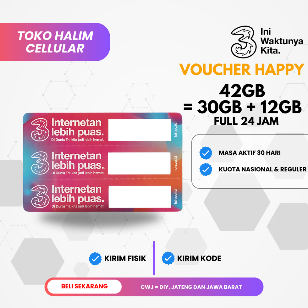 Voucher TRI Happy 42GB 30 Hari