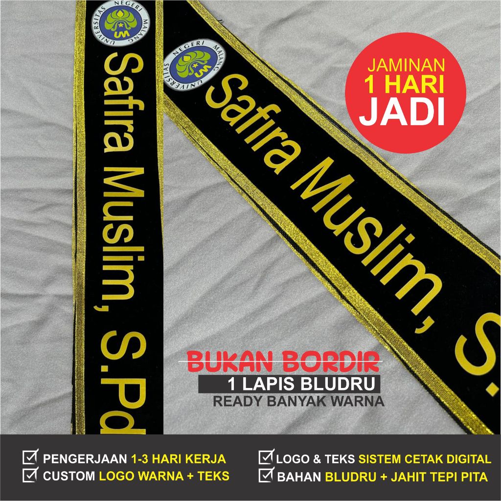 Selempang Wisuda Kain Bludru Cetak