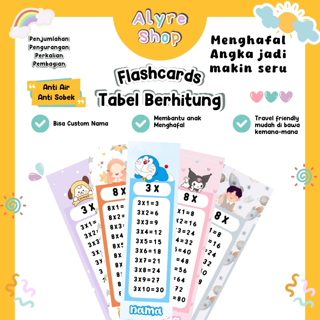 

[ALYRE] Flashcard Tabel Berhitung Bisa Custom Nama | Penjumlahan | Pengurangan | Perkalian | Pembagian