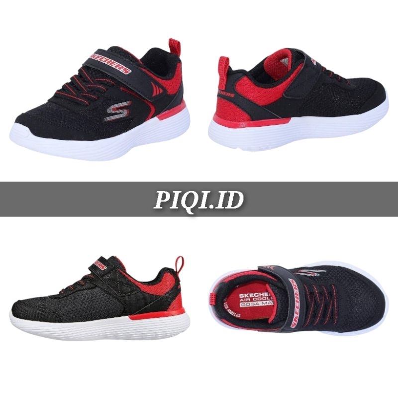 Sepatu Anak Laki-Laki Sekolah Skechers Go Run Premium Hitam Merah Black Red