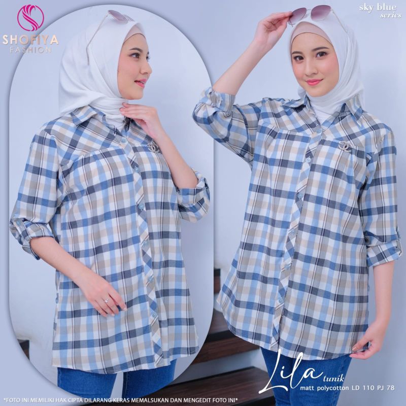 kemeja wanita motif kotak by shofiya fashion || kemeja busui || Lila tunik || inspirasi ootd berhija