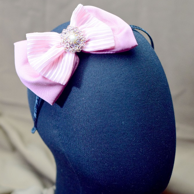 NATHACRAFT Big Korean Bow Headband Bando Pita Korea Besar Wanita Satin - Light Pink