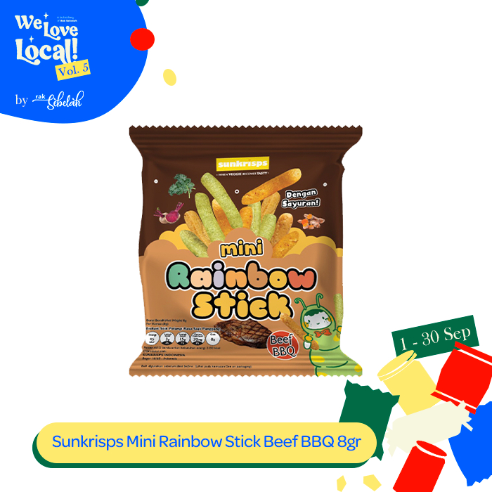 

Sunkrisps Mini Rainbow Stick Beef BBQ 8g - Cemilan Stik Sayur No MSG