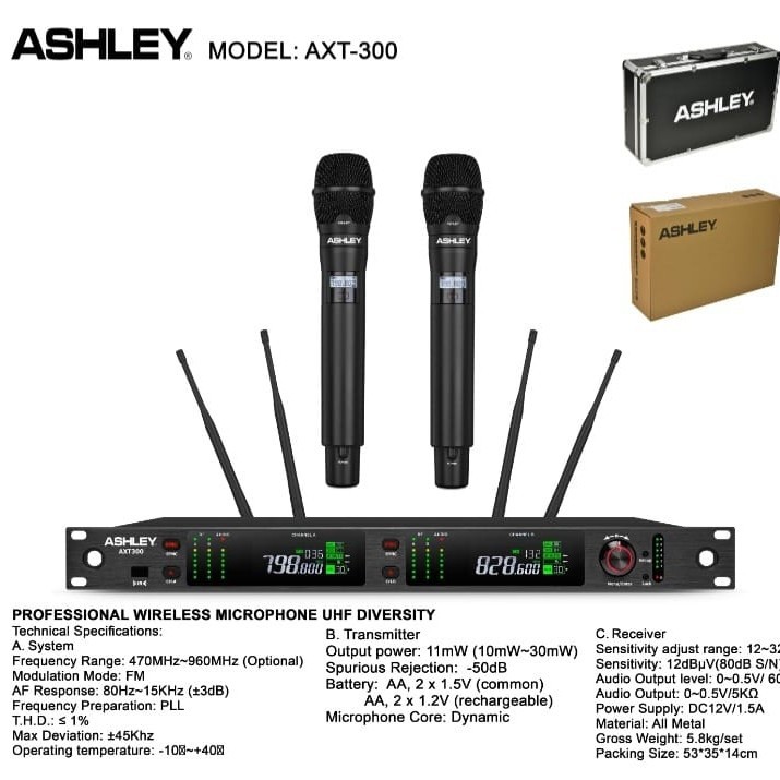 Mic wireless Ashley axt 300 mik kaaraoke werles ashley axt300 mic recharge