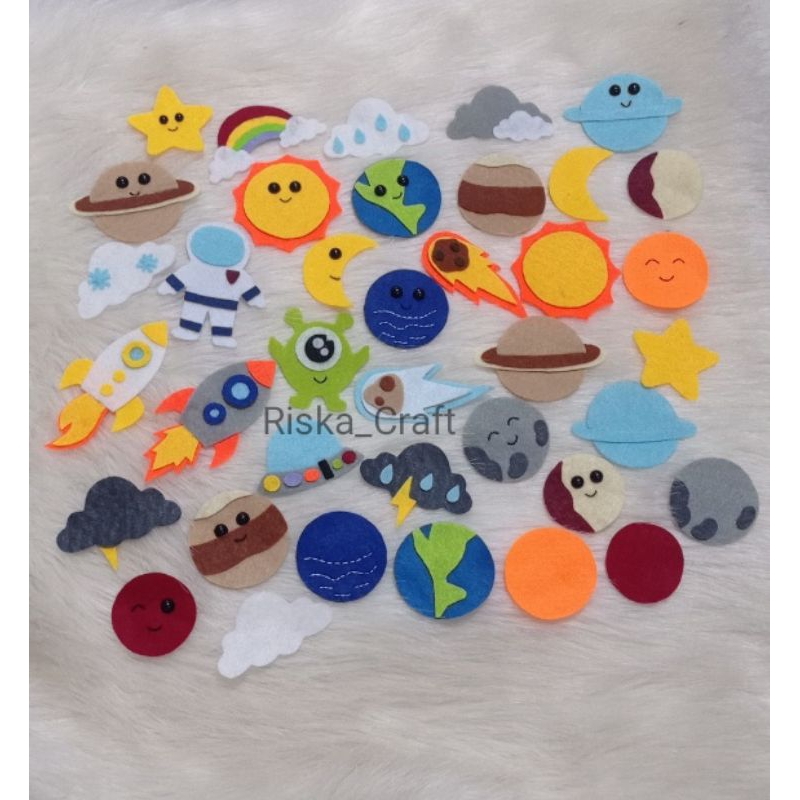 Aplikasi flanel tata surya planet awan / aplikasi tempel flanel 1 lapis