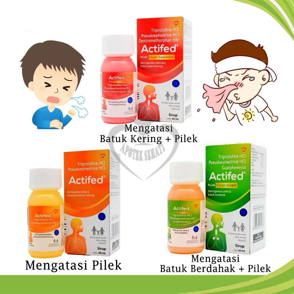 Actifed Merah Kuning Hijau 60ml Sirup Obat Flu Pilek Batuk Berdahak