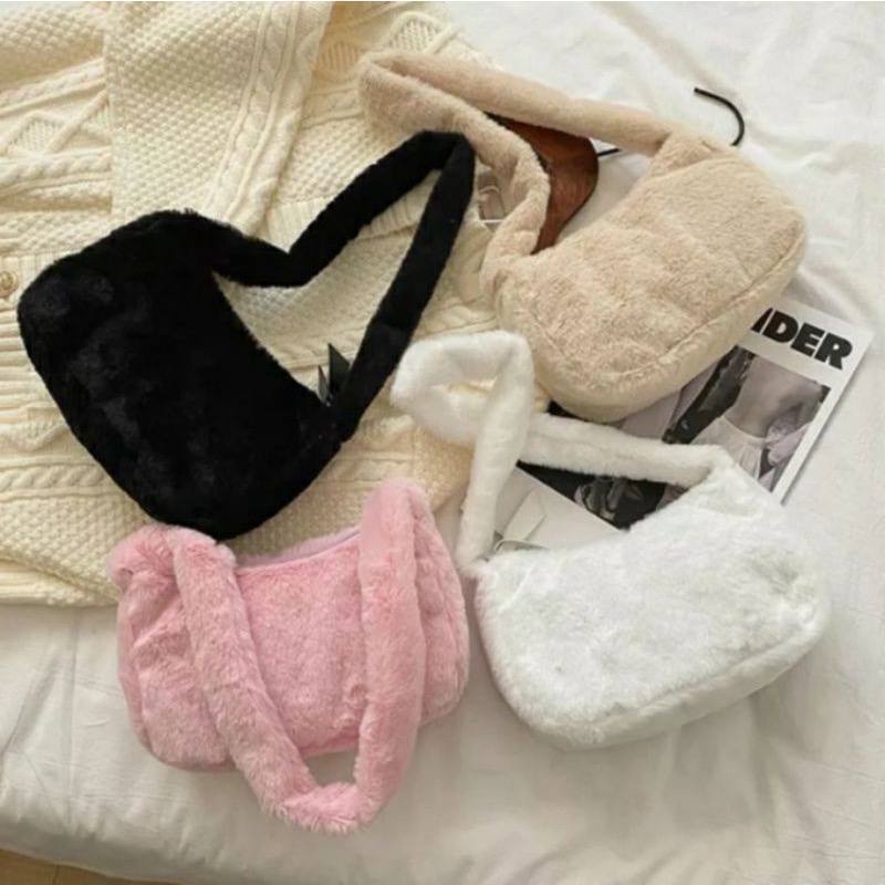 SOVIA Shoulder Bag Tas Wanita Tas selempang bahu wanita Tas Selempang Bulu boneka Lucu