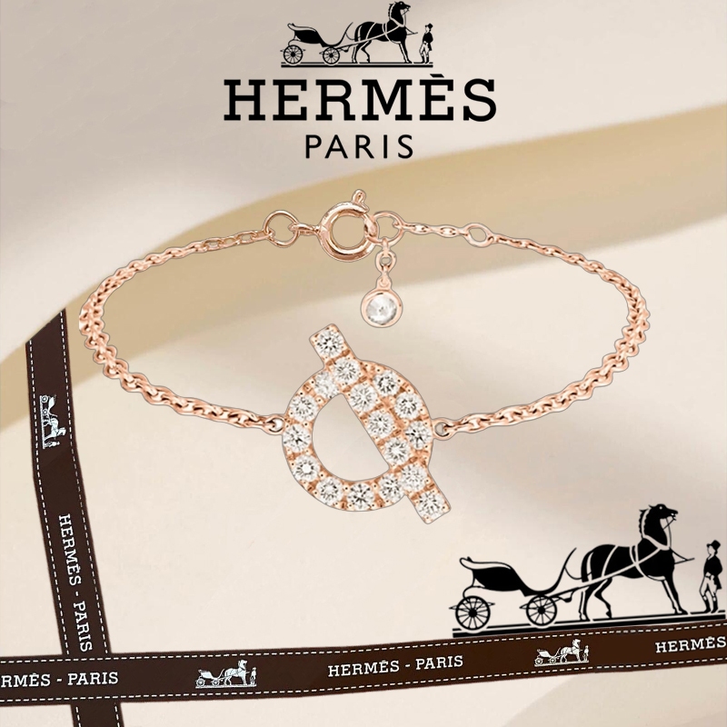 Hermes Finesse emas gelang H219411B 00LG Aksesoris Fashion Gelang Berlian Emas（18K / 750 emas asli） 