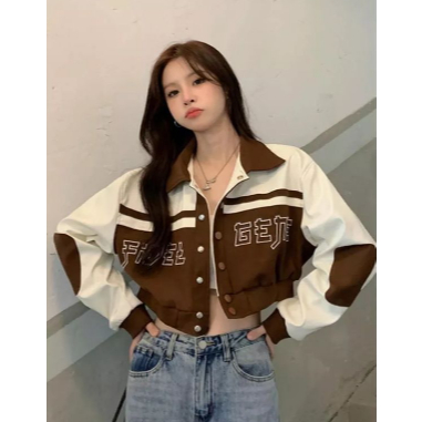 Sale Jaket Croope Wanita Y2K Varsity Gucci Crop I Jaket Wanita Kekinian