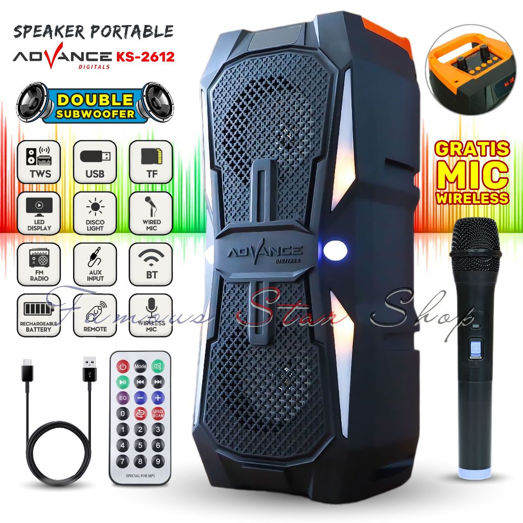GRATIS MIC WIRELESS Speaker Aktif Super Bass Bluetooth Karaoke ADVANCE KS-2612 Karaoke Speaker Bluet