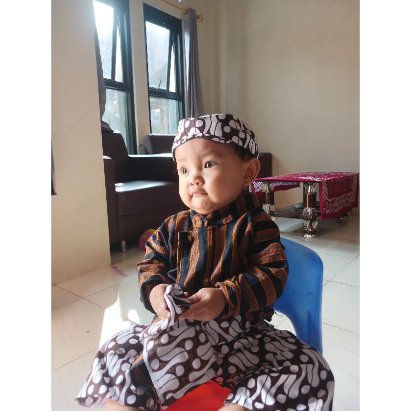 SETELAN BAJU Surjan / Lurik Anak + Celana Batik + Blangkon Solo