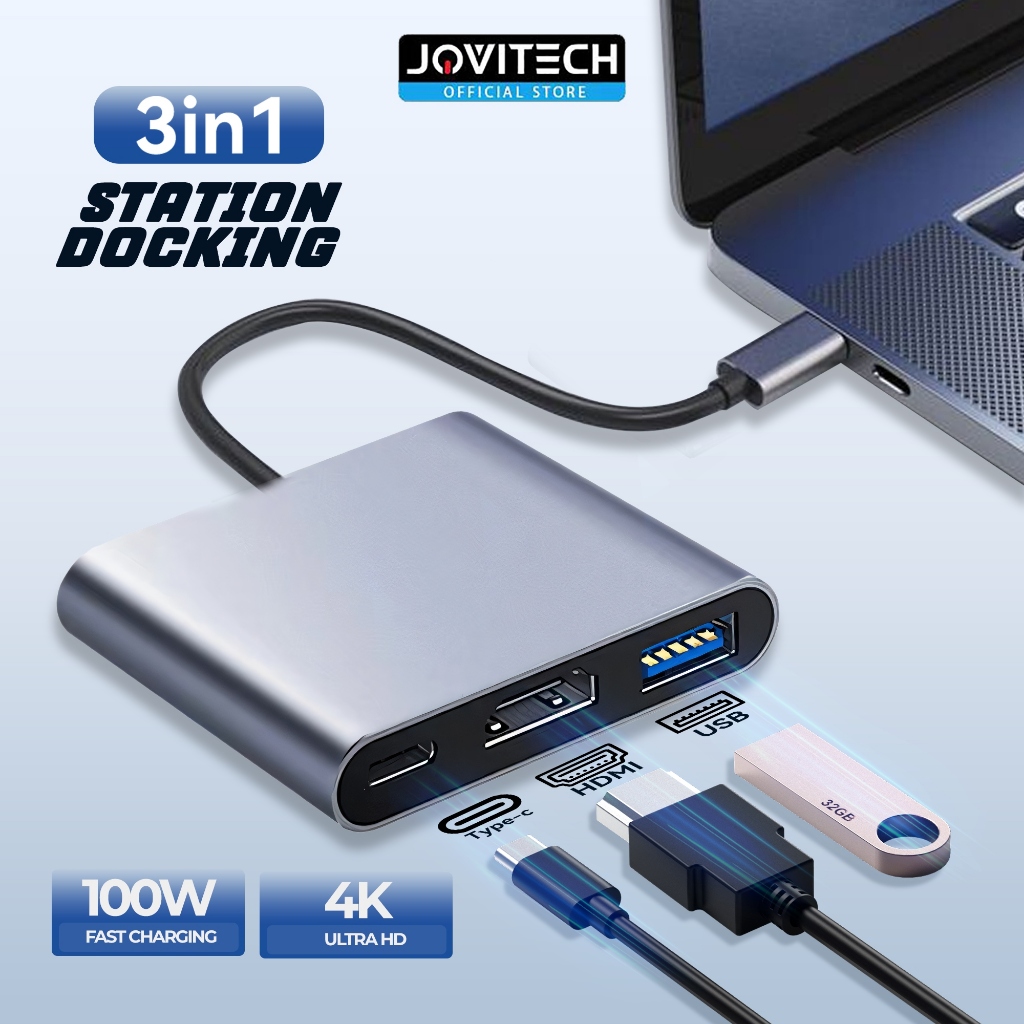 Jovitech Kabel Converter DS05 3 IN 1 USB C Type-C To HDMI HUB Adapter Travel 4K VGA USB 3.0 Adapter 