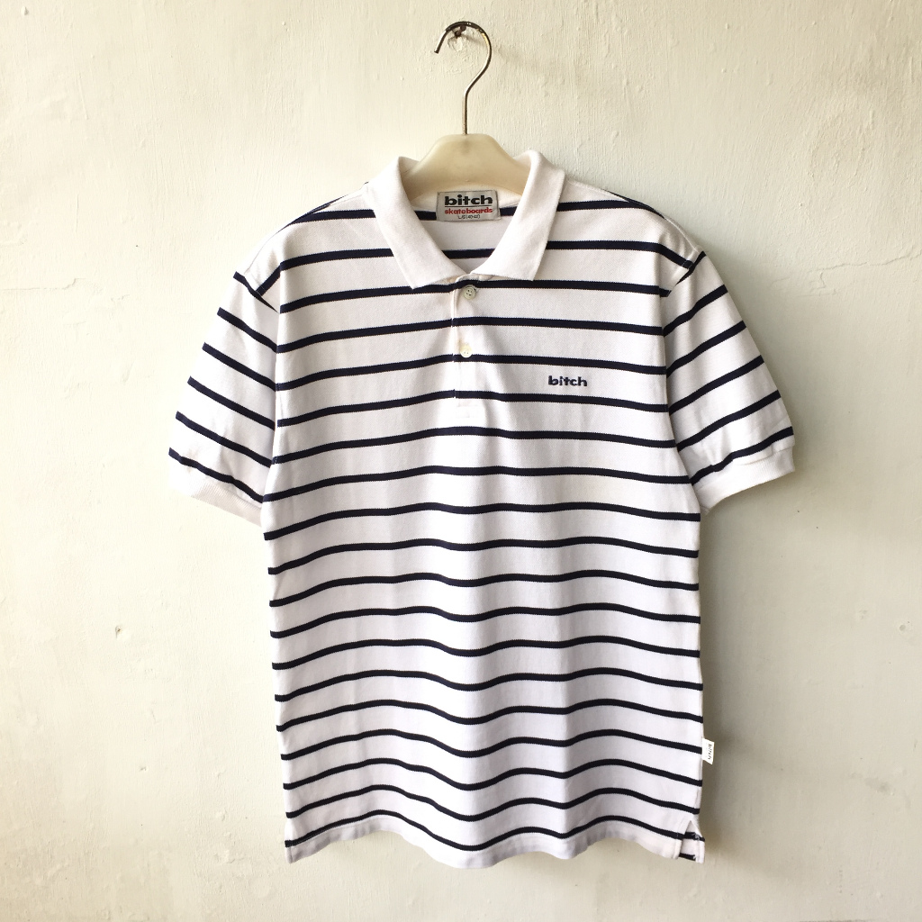 Bitch Skateboard Striped Polo Shirt