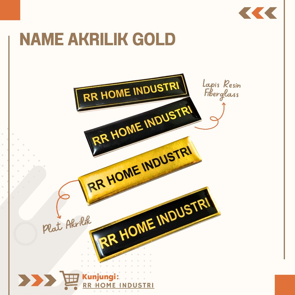 

Nametag Akrilik Gold Peniti dan Magnet