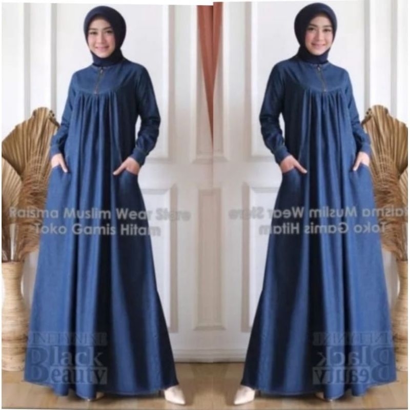 gamis jeans gamis jeans terbaru 2024 gamis jeans jumbo ld 120 gamis jeans kekinian