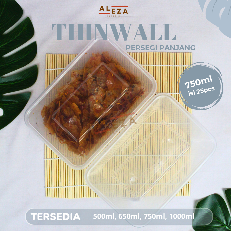 [INSTAN ONLY] Thinwall/Kotak Makan Persegi Panjang Plastik + Tutup 750ml isi 25pcs