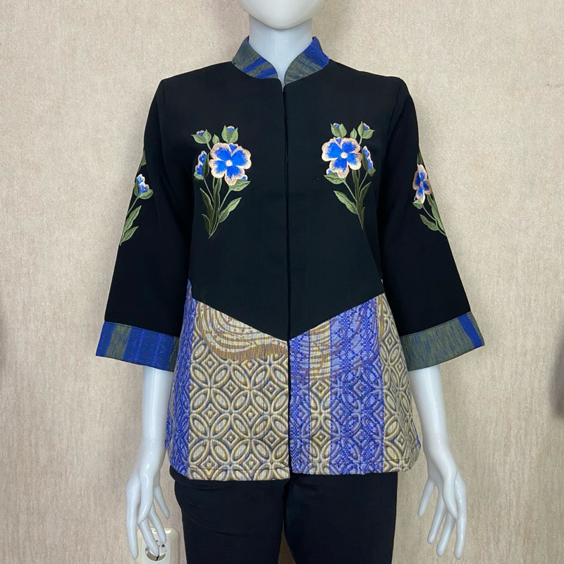 Atasan Batik Blouse Wanita Cewe Kain Tenun Kombinasi Bordir Premium Kerja Formal Kantor Pesta Mewah 