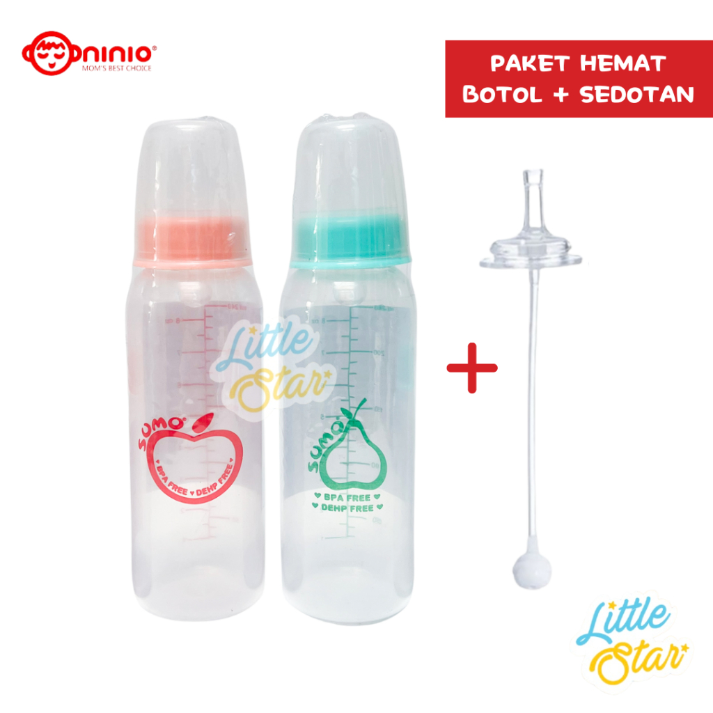 Paket Botol Dot Susu Sedotan Bayi Sumo Ninio Round Baby Bottle Reguler Nipple Standard Neck PP