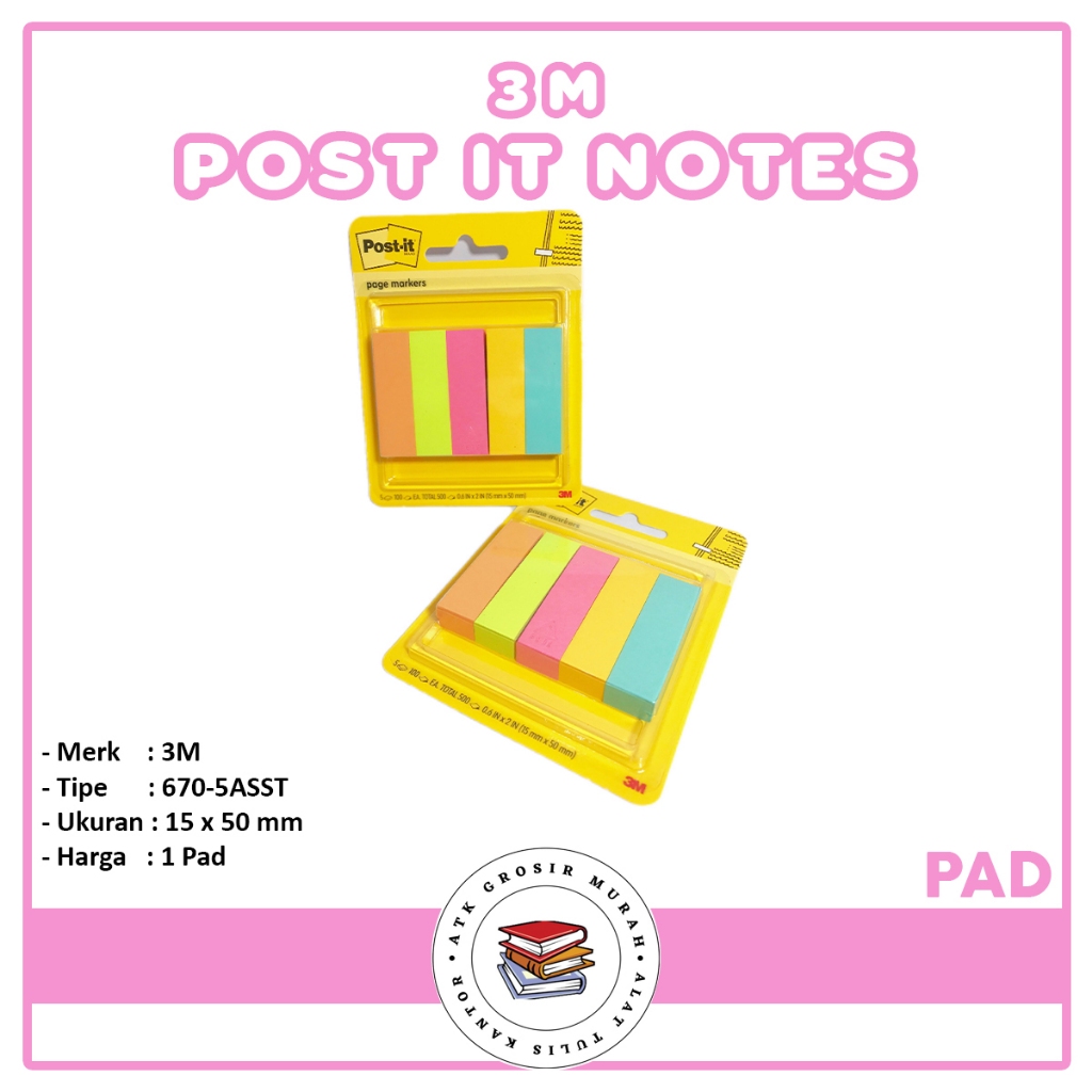 

3M - Post It Page Markers 670-5ASST 15mm x 50mm - Pack