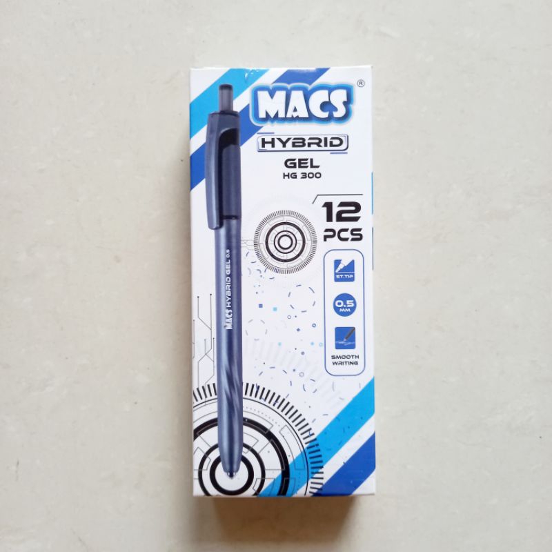 

[ LUSIN MURAH ] Pulpen Gel Pen Pena Jel 0.5 mm Macs HG 300 Hybrid Gel Hitam