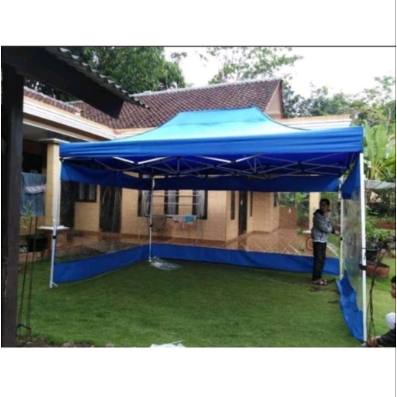 tenda lipat ukuran  3x4,5 besi putih ketebalan besi  1,2mm + dinding  3sisi sangat kokoh dan berkual