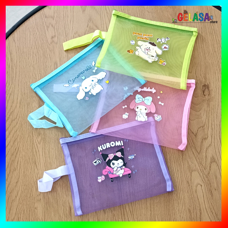 

Gelasa Map Pouch Folder Zipper Document Jaring Multifungsi motif Sanrio