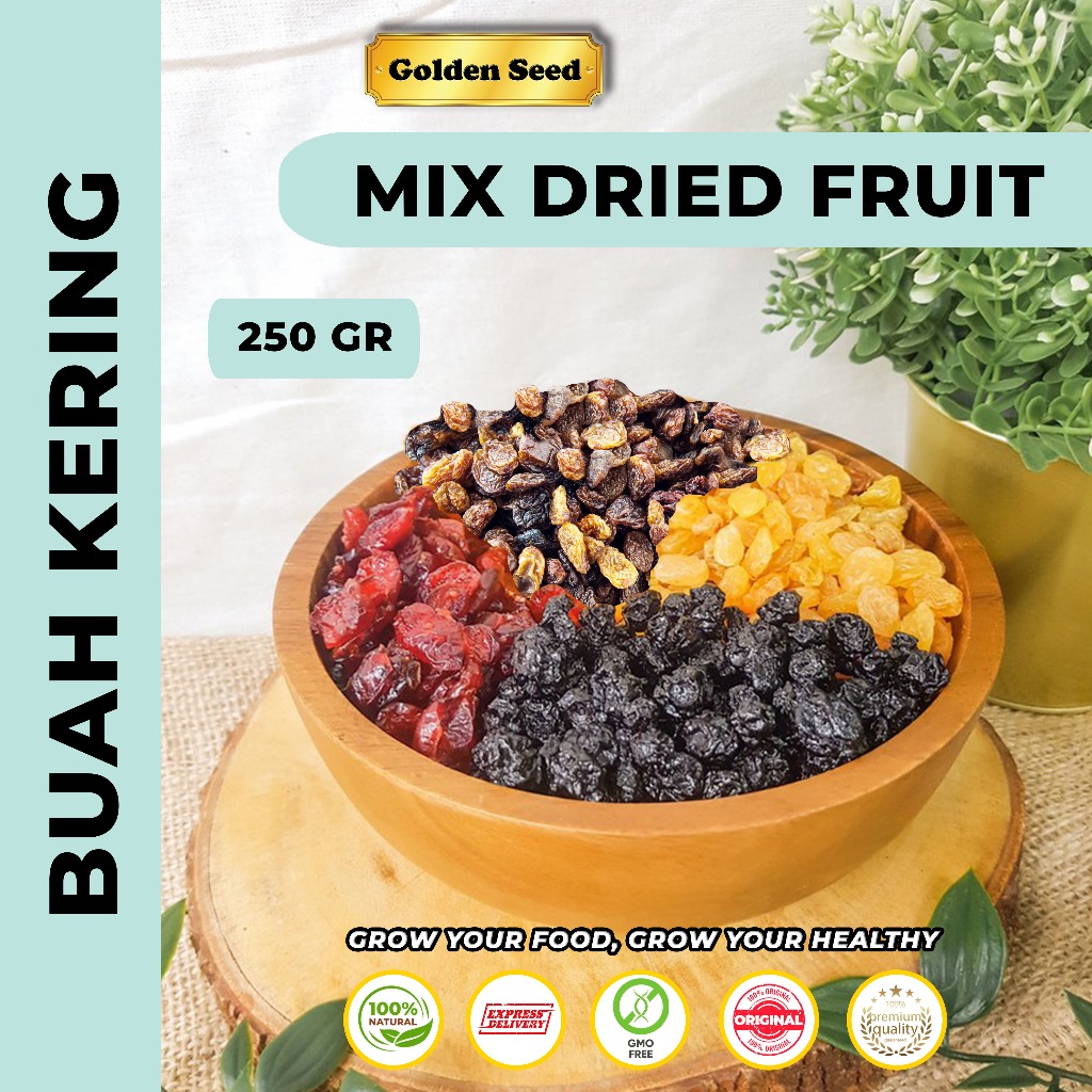 

MIX DRIED FRUIT 250GR/BUAH KERING CAMPUR 250 GR/CRAISIN 250GRAM (CRANBERRY, DARK RAISIN, GOLDEN RAISIN)