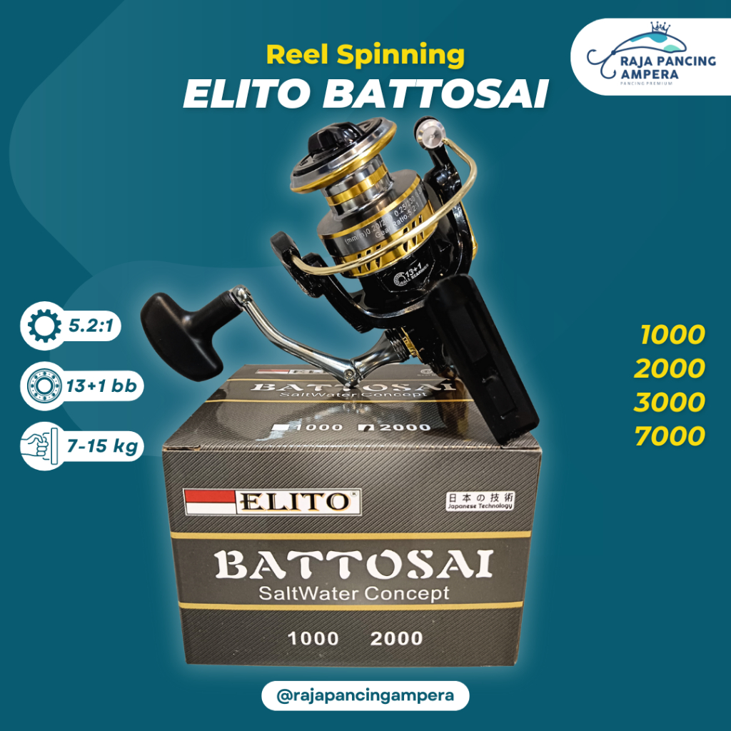Reel Spinning Elito Battosai Salt Water Resistance Power Handle | Kerekan Pancing Murah 13+1 Ball Be