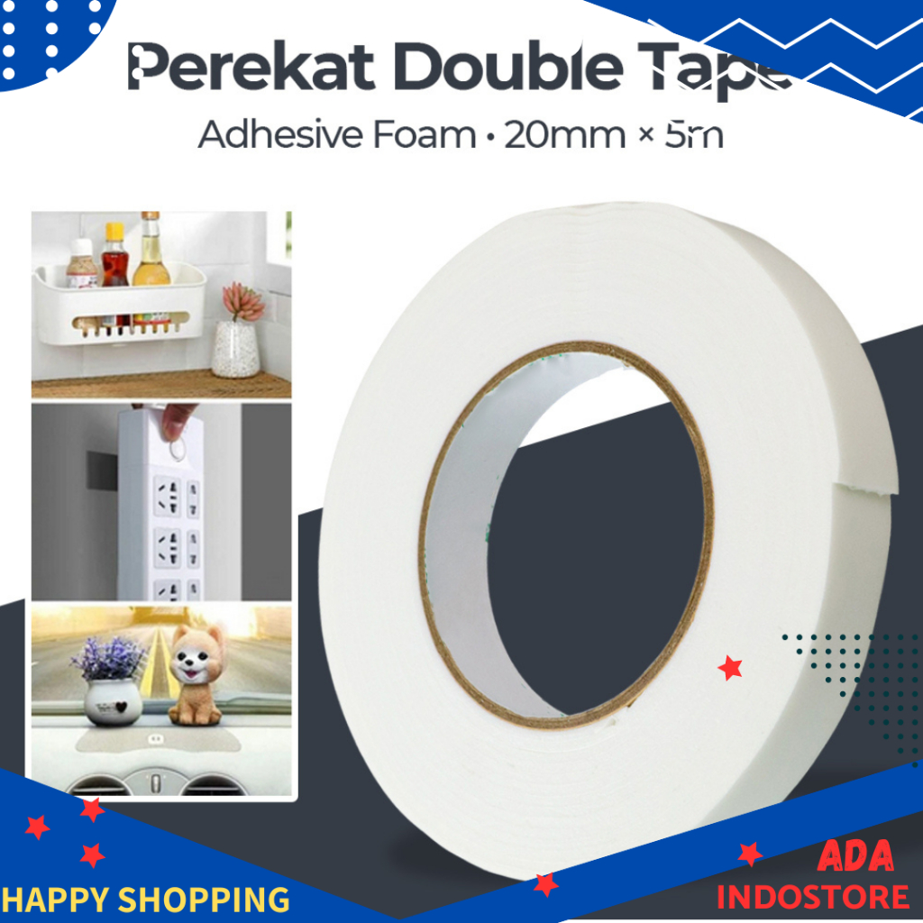 

Perekat Double Tape Adhesive No Trace Sticker Adhesive Foam 20 mm x 5 Meter