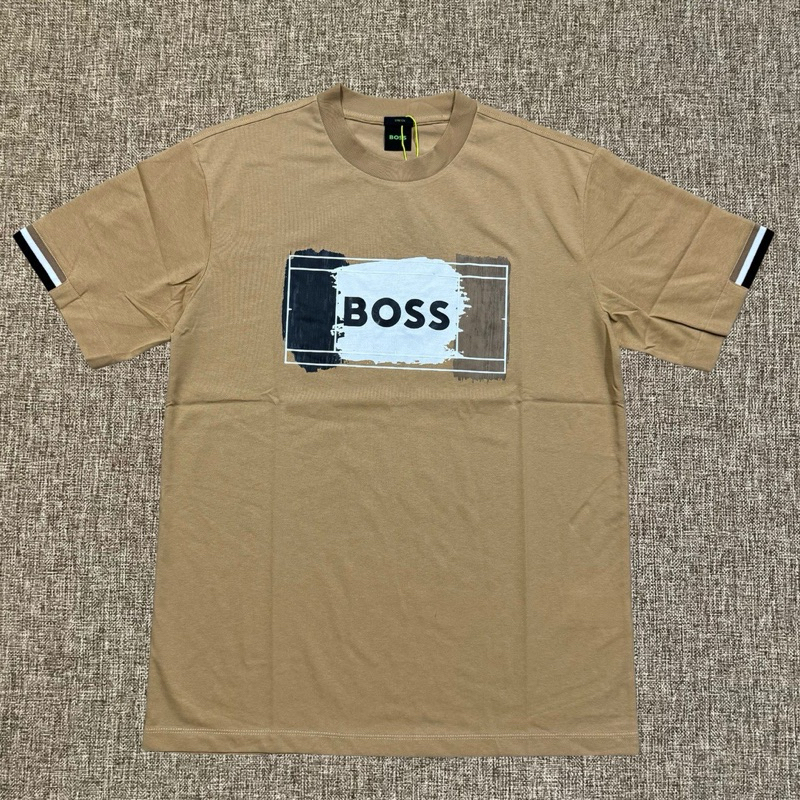 Hugo Boss Signature ArtWork Tee Beige Original / Baju Kaos Boss Authentic