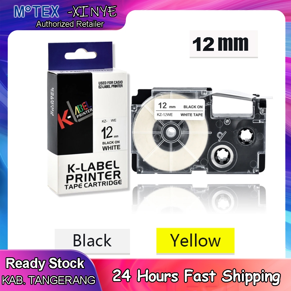 

Label Tape 12mm XR-12WE Compatible Printer Casio KL-120 KL-820 KL60 EZ - Black on White