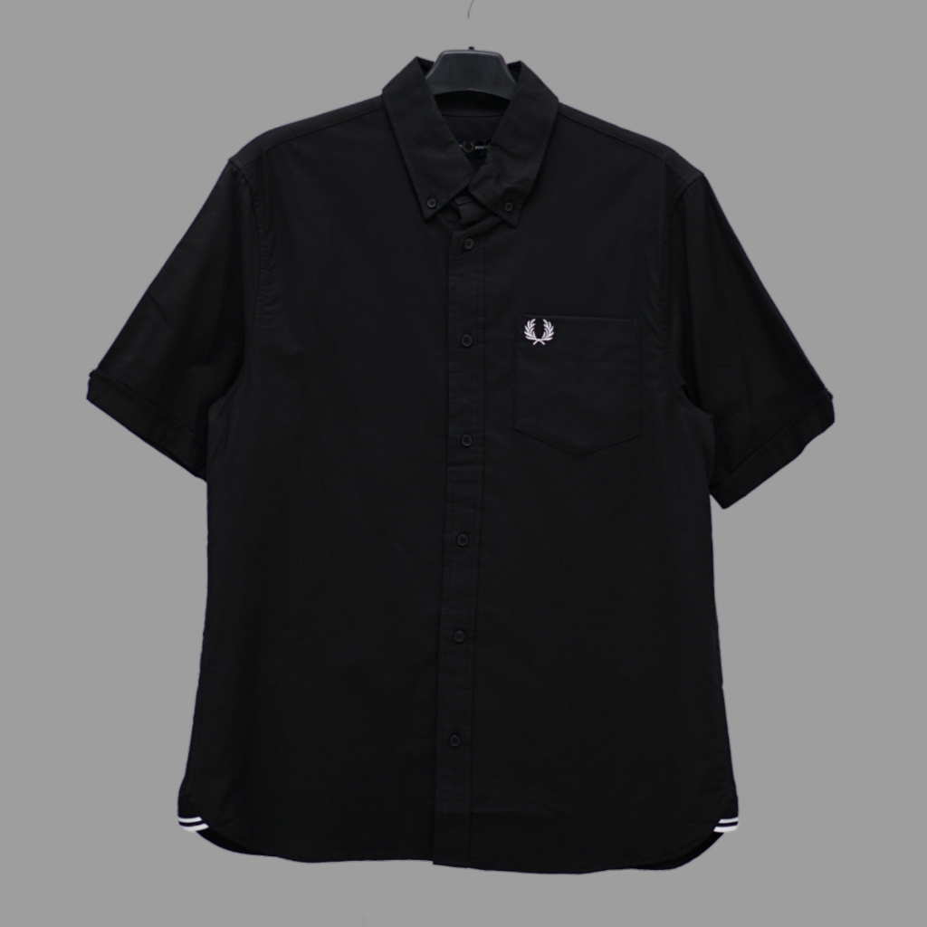 Fred Perry Short Sleeve Oxfod In Black Kemeja Pria dan Wanita Original