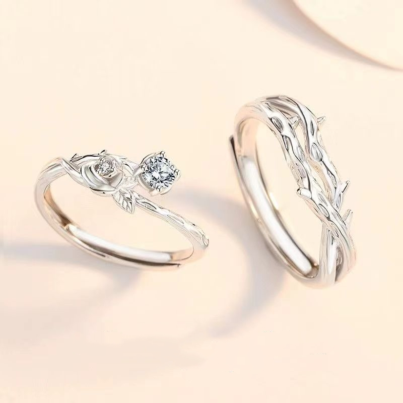 Cincin Couple Tunangan Perak Asli 925 Emas Putih Cincin Kawin Mewah Wanita Desain Klasik Free Box