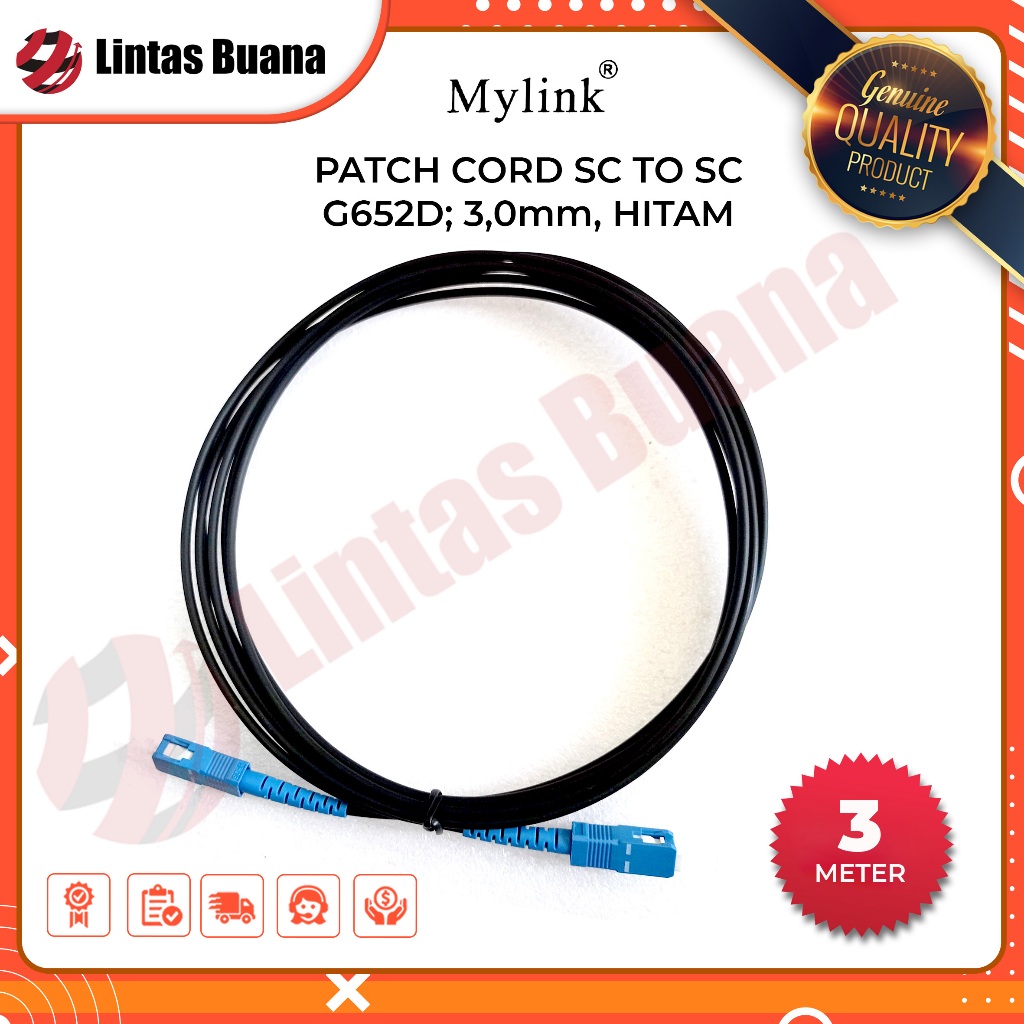 MYLINK Patch Cord OUTDOOR SC to SC UPC Connector Single Mode simplex G562D ; 3.0mm Warna Hitam