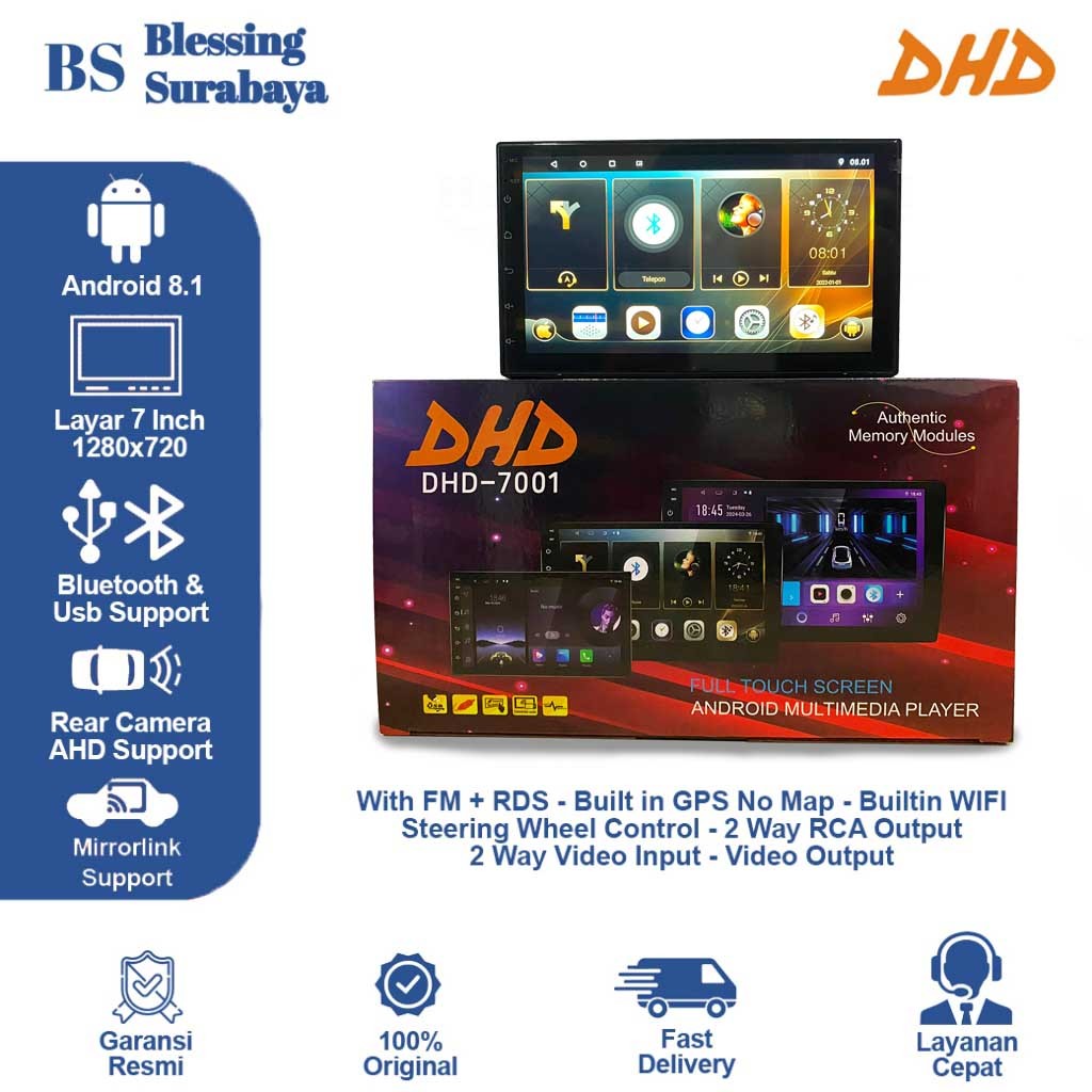 Head Unit Double Din Android Dhd-7001 7 Inch 2/32 Ahd Support