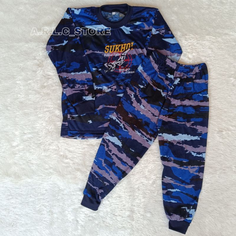 setelan kaos anak loreng tni au lengan panjang baju kids army bordir