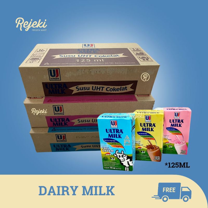 

Ultra Milk Mini 125ml x 40 Rasa Plain Choco Strawberry - Rejeki Frozen Mart