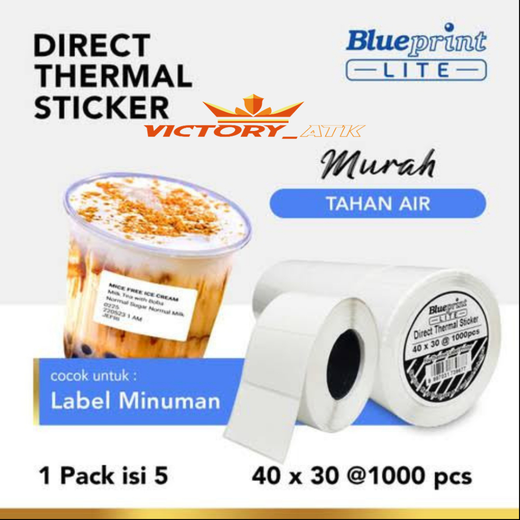 

Direct Thermal Stiker 40 x 30 BLUEPRINT Lite 40x30 mm 1 Roll isi 1000