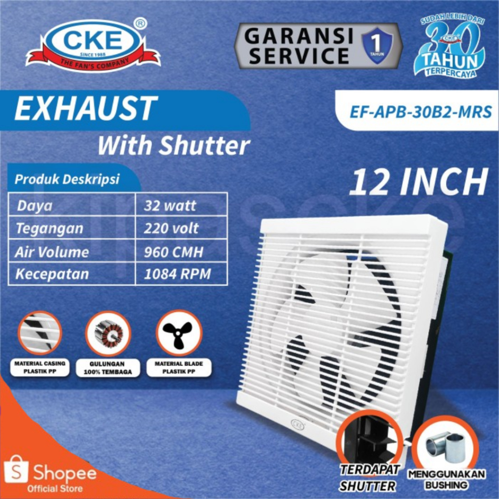 CKE Wall Exhaust Fan EF-APB-30B2-MRS ukuran 12 Inch Kipas Angin Hexos Dinding Ventilasi Dapur 12"