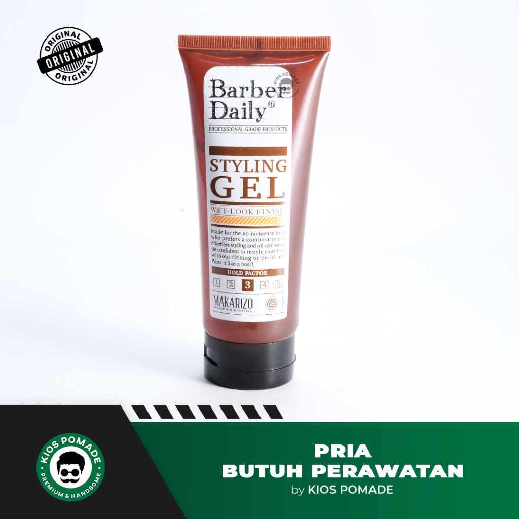 MAKARIZO BARBER DAILY STYLING GEL MEDIUM GOLD WET LOOK TUBE - MINYAK RAMBUT PRIA