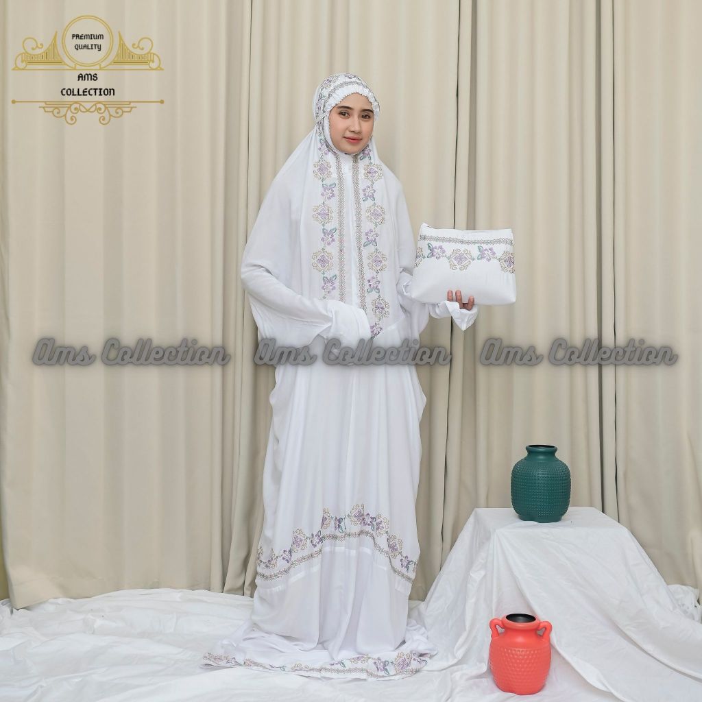 Mukena Terusan Dewasa Bordir Bunga Songket Rayon Premium
