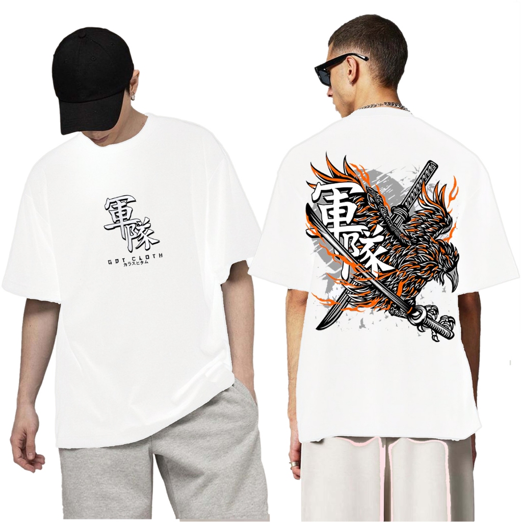 Baju Kaos Atasan Distro Pria Keren Terbaru Lengan Pendek Motif Jepang Samurai Elang Putih Unisex