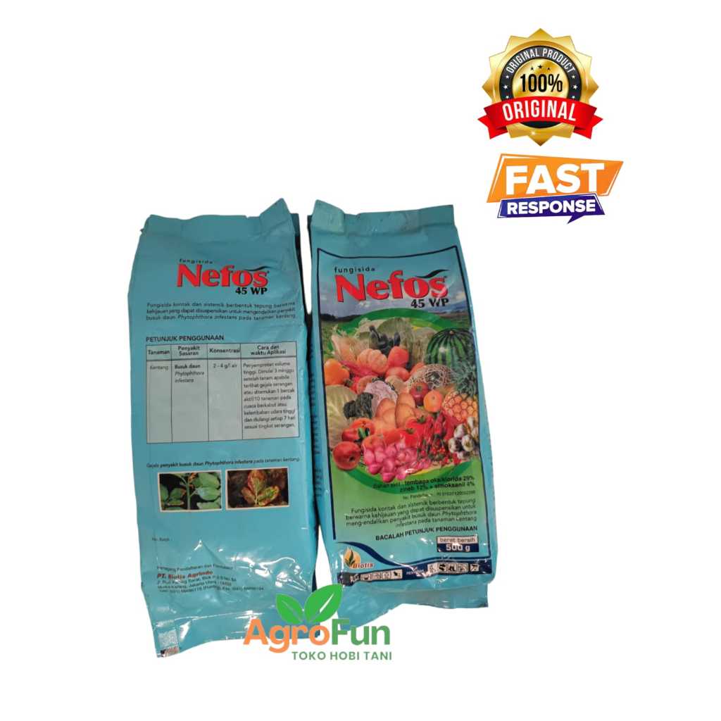 FUNGISIDA NEFOS 45WP 500gram - Tembaga oksiklorida 29% + Zineb 12% + simoksanil 4% tuntaskan jamur t