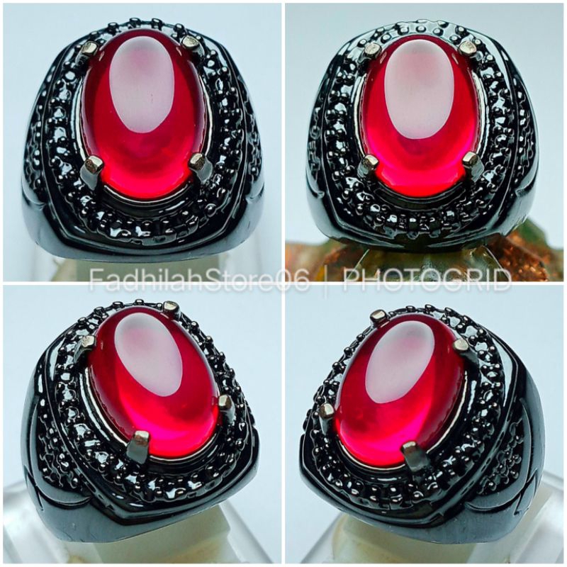 Batu akik natural red baron chalcedoni ring hitam