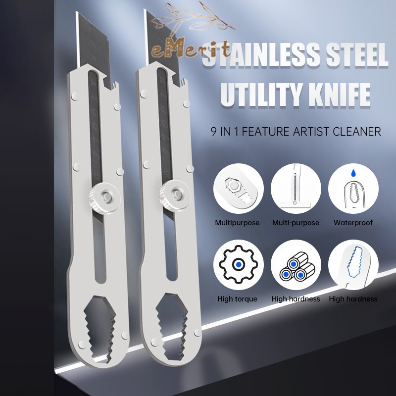 

Cutter Stainless 9in1 | Pisau 15mm Cutter Besi Stainless Besar 9 in 1 Pisau Set Cutter Pisau Pemotong Kertas