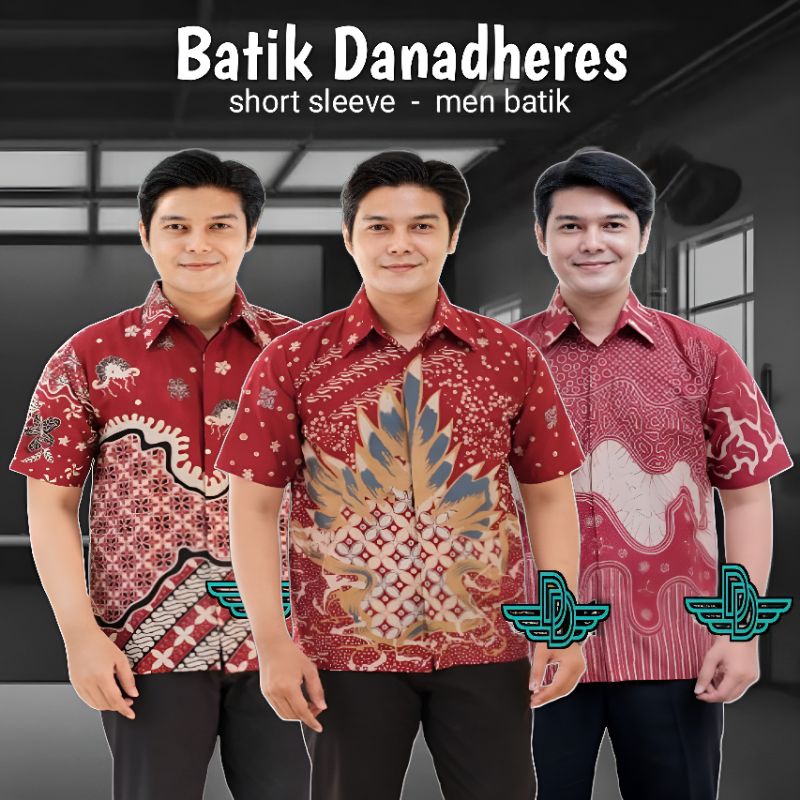 KEMEJA BATIK PRIA LENGAN PENDEK WARNA MERAH SIZE M L XL XXL | HEM BATIK WARNA MERAH MAROON BURGUNDY