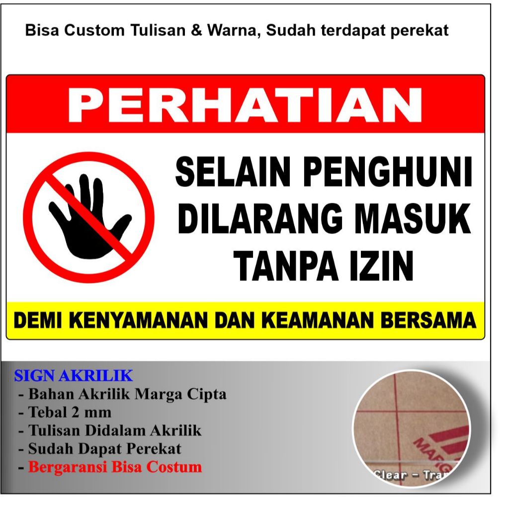 

AKRILIK SELAIN PENGHUNI KARYAWAN DILARANG MASUK SIGNAGE ACRYLIC TEBAL 2 MM BERMERK