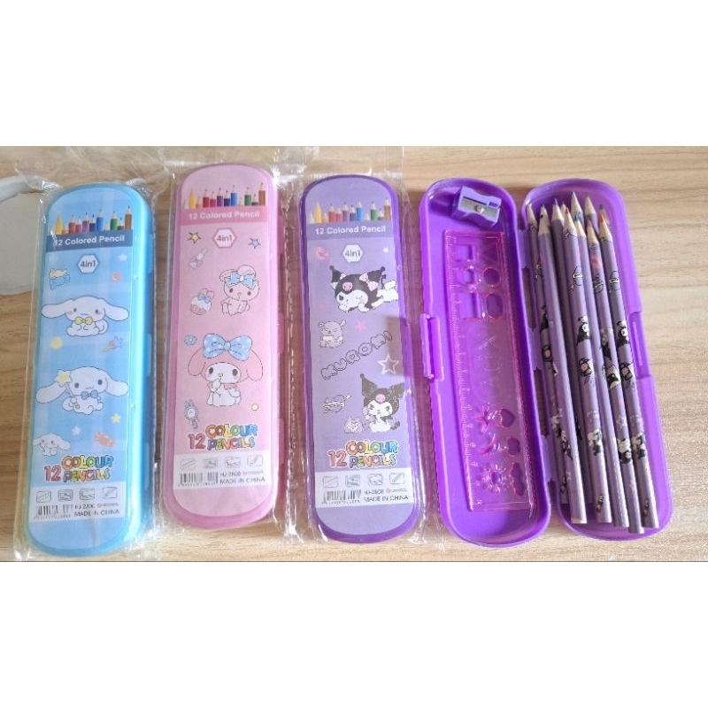 

set pensil warna sanrio isi penggaris,rautan,pensil warna,kotak pensil warna