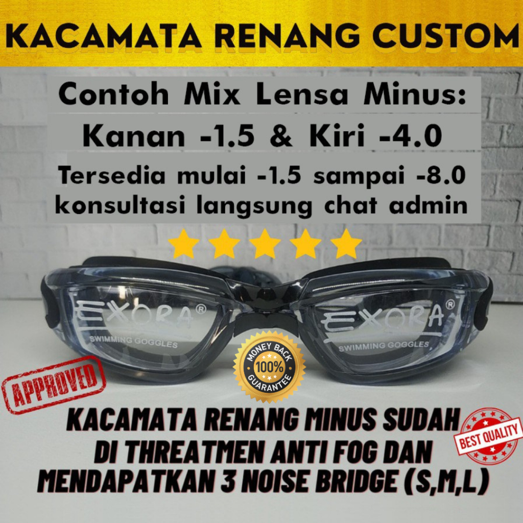 Kacamata Renang Minus 1.5 s/d 8 Lensa Clean Custom